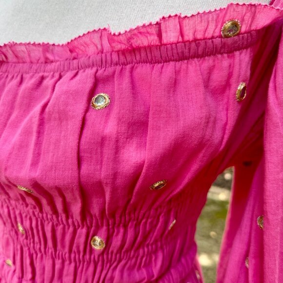 Love the Label Amelia Dress in Pink with Gold Mirror Embroidery – Size Small - Picture 4 of 7